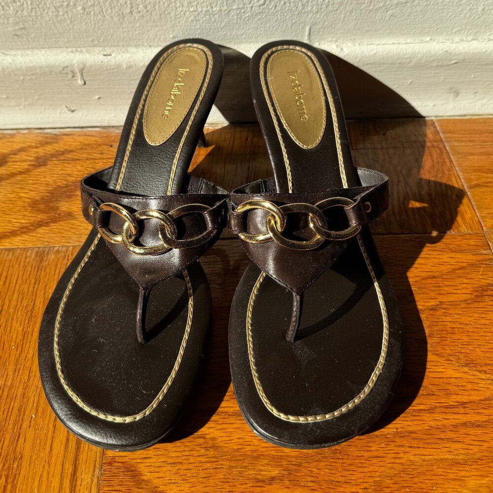 Liz Claiborne Brown and Gold Kitten Heels